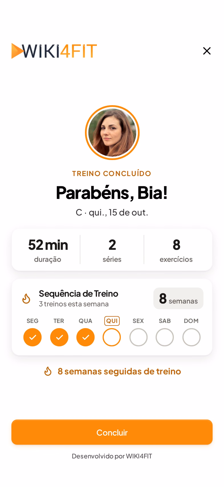 Treino concluído: 52 minutos, séries, exercícios e a sequência de 8 semanas