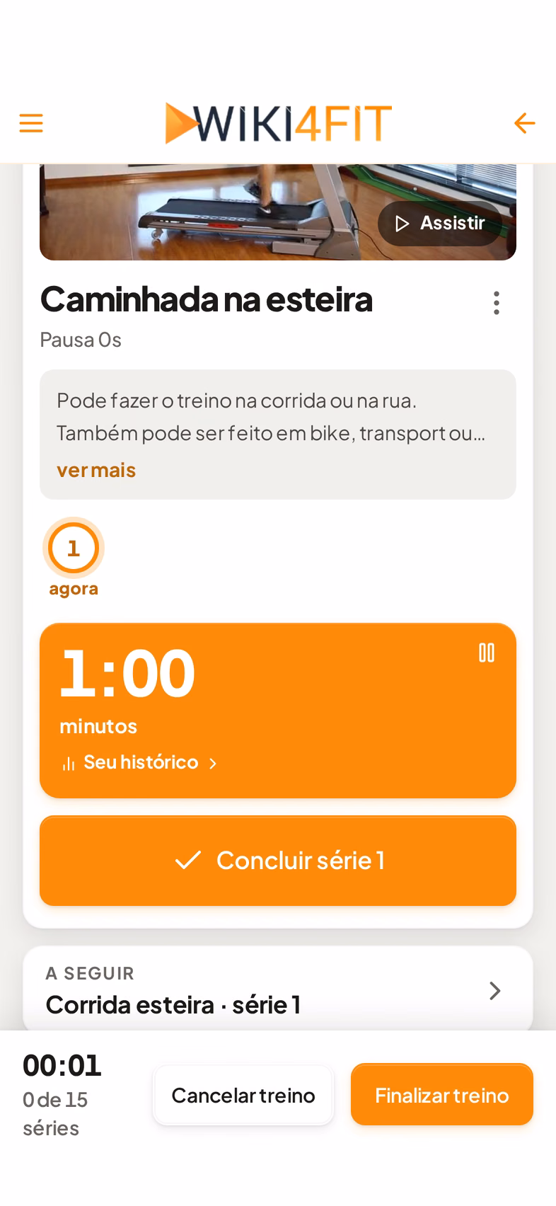 Exercício por tempo com o cronômetro de 1 minuto em andamento